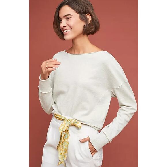 Anthropologie Maeve Ligonier Terry Sweatshirt Light Gray Size Large - Picture 1 of 11